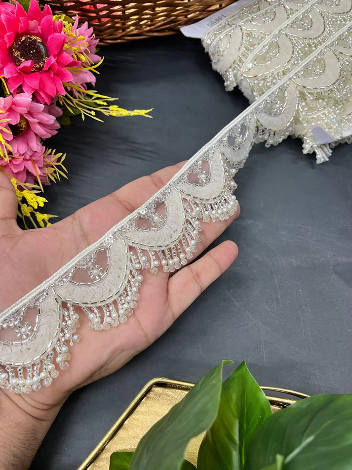 Multicoloured Imported Hanging Lace - Cream
